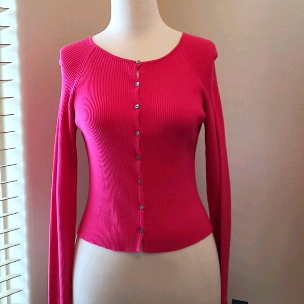 J. Crew Pink Ribbed Button Cardigan
